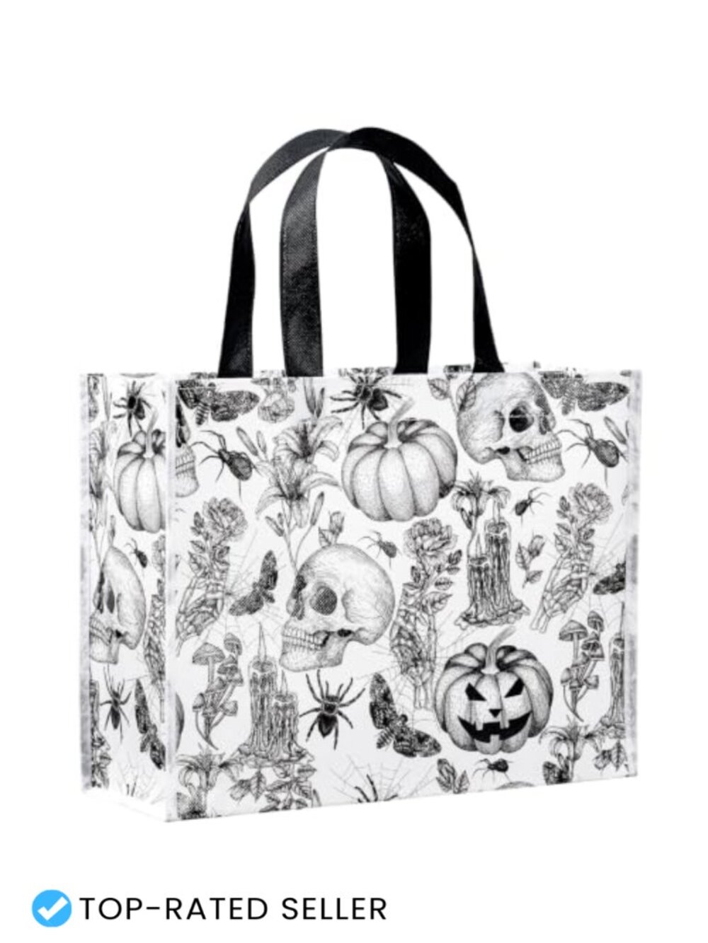 Large Gothic Skull & Pumpkin Halloween Reusable Gift Bag with Handles